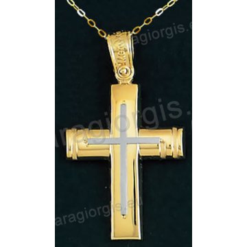 Βαπτιστικός σταυρός Κ14 για αγόρι με αλυσίδα χρυσός με λουστρέ φινίρισμα και ένθετο λευκόχρυσο σταυρό.