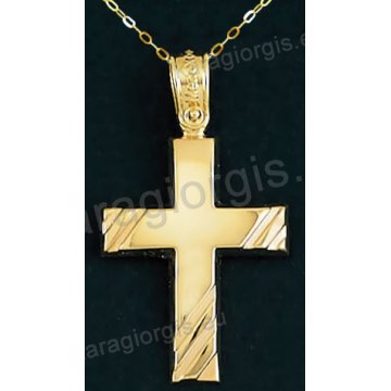Βαπτιστικός σταυρός Κ14 για αγόρι με αλυσίδα χρυσός κλασικός  με λουστρέ φινίρισμα.