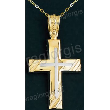 Βαπτιστικός σταυρός Κ14 για αγόρι με αλυσίδα χρυσός με λουστρέ φινίρισμα και ένθετο λευκόχρυσο σταυρό.