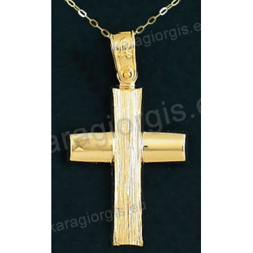 Βαπτιστικός σταυρός Κ14 για αγόρι με αλυσίδα χρυσός με σαγρέ και λουστρέ φινίρισμα.