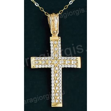 Βαπτιστικός σταυρός Κ14 για κορίτσι με αλυσίδα χρυσός με πέτρες ζιργκόν.