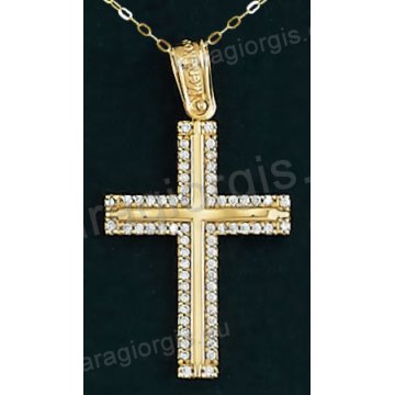Βαπτιστικός σταυρός Κ14 για κορίτσι με αλυσίδα χρυσός με πέτρες ζιργκόν και ένθετο λουστρέ σταυρό.