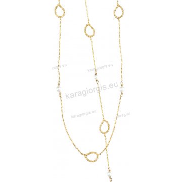 Σέτ κοσμημάτων χρυσό Κ14 με περιμετικά πουάρ σχέδια και πέρλες σε fashion jewellery με κολιέ, βραχιόλι.