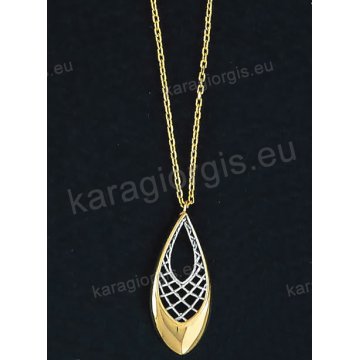 Κολιέ χρυσό Κ14 με κρεμαστό πουάρ σχέδιο σε fashion jewellery σε λουστρέ φινίρισμα.