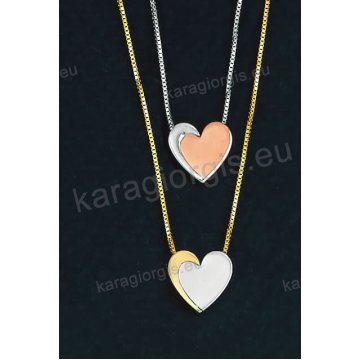 Κολιέ χρυσό ή λευκόχρυσο Κ14 με κρεμαστή καρδιά σε fashion jewellery σε λουστρέ φινίρισμα.