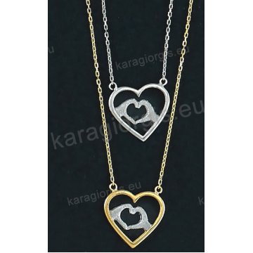 Κολιέ χρυσό ή λευκόχρυσο Κ14 με κρεμαστή καρδιά σε fashion jewellery σε λουστρέ φινίρισμα.