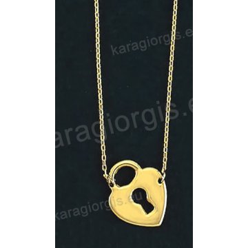 Κολιέ χρυσό Κ14 με κρεμαστό λουκετάκι σε fashion jewellery σε λουστρέ φινίρισμα.