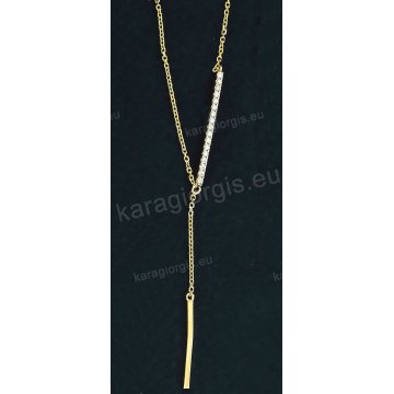 Κολιέ χρυσό Κ14 σε γραβάτα fashion jewellery με άσπρες πέτρες ζιργκόν.