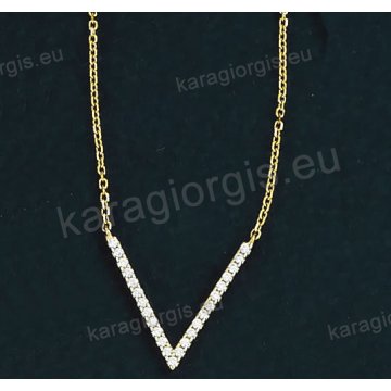 Κολιέ χρυσό Κ14 σε fashion jewellery με άσπρες πέτρες ζιργκόν.