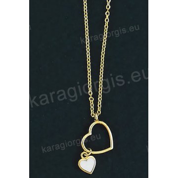 Κολιέ χρυσό Κ14 με κρεμαστές καρδιές σε fashion jewellery σε λουστρέ φινίρισμα και σμάλτο.