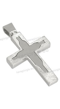 Βαπτιστικός σταυρός Κ14 για αγόρι λευκόχρυσος διπλής όψης σε σαγρέ και λουστρέ φινίρισμα.