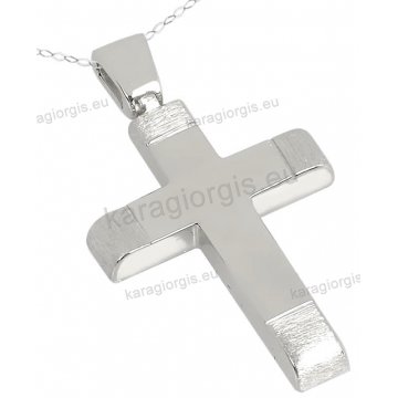 Βαπτιστικός σταυρός Κ14 για αγόρι λευκόχρυσος διπλής όψης σε σαγρέ και λουστρέ φινίρισμα.