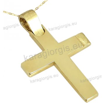 Βαπτιστικός σταυρός χρυσός Κ14 για αγόρι με αλυσίδα κλασικός σε λουστρέ φινίρισμα.