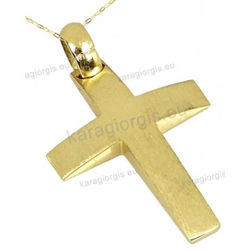 Βαπτιστικός σταυρός χρυσός Κ14 για αγόρι με αλυσίδα κλασικός σε ματ φινίρισμα.