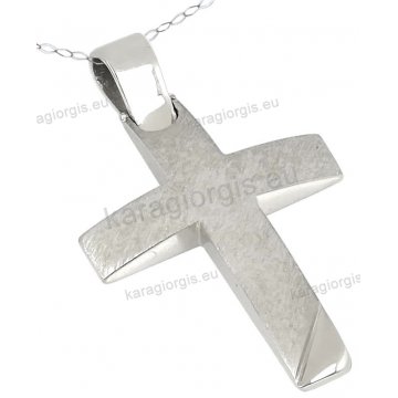 Βαπτιστικός σταυρός λευκόχρυσος Κ14 για αγόρι με αλυσίδα κλασικός σε σαγρέ φινίρισμα.