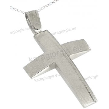Βαπτιστικός σταυρός λευκόχρυσος Κ14 για αγόρι με αλυσίδα σε σαγρέ φινίρισμα.