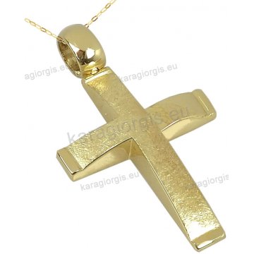 Βαπτιστικός σταυρός χρυσός Κ14 για αγόρι με αλυσίδα σε σαγρέ φινίρισμα.