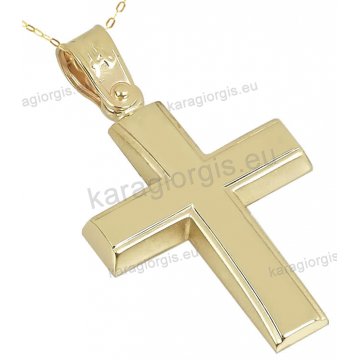 Βαπτιστικός σταυρός χρυσός Κ14 για αγόρι με αλυσίδα κλασικός σε λουστρέ φινίρισμα.