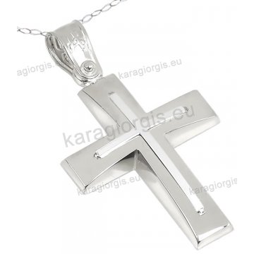 Βαπτιστικός σταυρός λευκόχρυσος Κ14 για αγόρι με αλυσίδα με ένθετο σταυρουδάκι σε λουστρέ φινίρισμα.