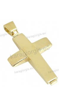 Βαπτιστικός σταυρός Κ14 για αγόρι χρυσός διπλής όψης σε λουστρέ και μάτ φινίρισμα.