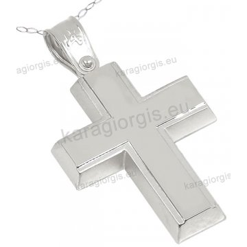 Βαπτιστικός σταυρός λευκόχρυσος Κ14 για αγόρι με αλυσίδα κλασικός σε λουστρέ φινίρισμα.