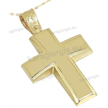 Βαπτιστικός σταυρός χρυσός Κ14 για αγόρι με αλυσίδα κλασικός σε ματ λουστρέ φινίρισμα.