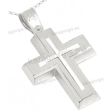 Βαπτιστικός σταυρός λευκόχρυσος Κ14 για αγόρι με αλυσίδα σε λουστρέ ματ φινίρισμα και ένθετο σταυρουδάκι.