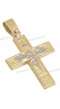 Βαπτιστικός σταυρός Κ14 για αγόρι χρυσός διπλής όψης με παράσταση της βαπτίσεως σε σαγρέ και λουστρέ φινίρισμα.