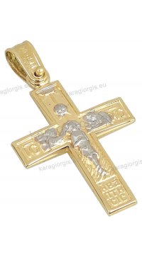Βαπτιστικός σταυρός Κ14 για αγόρι χρυσός διπλής όψης με παράσταση της βαπτίσεως σε ματ λουστρέ φινίρισμα με ένθετο λευκόχρυσο σταυρουδάκι.