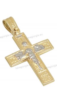 Βαπτιστικός σταυρός Κ14 για αγόρι χρυσός διπλής όψης με παράσταση της βαπτίσεως σε ματ και λουστρέ φινίρισμα.