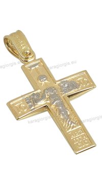 Βαπτιστικός σταυρός Κ14 για αγόρι χρυσός διπλής όψης με παράσταση της βαπτίσεως σε ματ λουστρέ φινίρισμα με ένθετο λευκόχρυσο σταυρουδάκι.