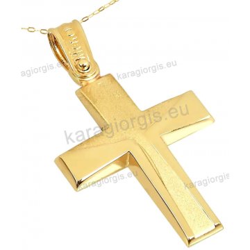 Βαπτιστικός σταυρός χρυσός Κ14 για αγόρι με αλυσίδα διπλής όψης με την παράσταση της βαπτίσεως σε ματ λουστρέ φινίρισμα.