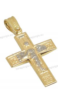 Βαπτιστικός σταυρός χρυσός Κ14 για αγόρι με αλυσίδα διπλής όψης με την παράσταση της βαπτίσεως σε ματ λουστρέ φινίρισμα.