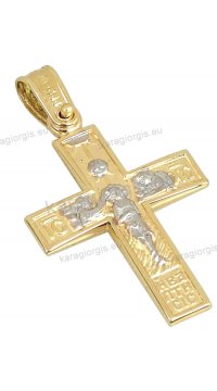 Βαπτιστικός σταυρός χρυσός Κ14 για αγόρι με αλυσίδα διπλής όψης με την παράσταση της βαπτίσεως με εσταυρωμένο σε ματ λουστρέ φινίρισμα.