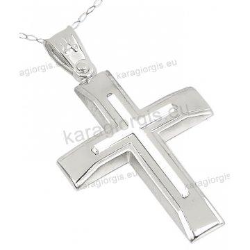 Βαπτιστικός σταυρός λευκόχρυσος Κ14 για αγόρι με αλυσίδα με ένθετο σταυρουδάκι σε λουστρέ φινίρισμα.