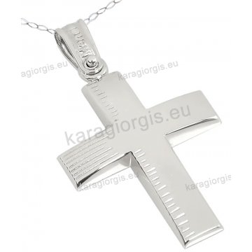 Βαπτιστικός σταυρός λευκόχρυσος Κ14 για αγόρι με αλυσίδα κλασικός σε λουστρέ φινίρισμα.