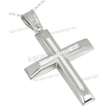 Βαπτιστικός σταυρός λευκόχρυσος Κ14 για αγόρι με αλυσίδα με ένθετο σταυρουδάκι σε ματ λουστρέ φινίρισμα.