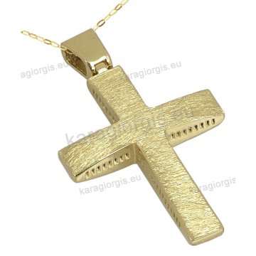 Βαπτιστικός σταυρός Κ14 για αγόρι χρυσός διπλής όψης σε σαγρέ φινίρισμα.