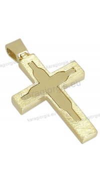 Βαπτιστικός σταυρός χρυσός Κ14 για κορίτσι με αλυσίδα διπλής όψεως σε λουστρέ φινίρισμα με πέτρες ζιργκόν.