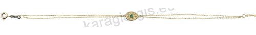 Χρυσό βραχιόλι γυναικείο Κ14 σε βυζαντινό με πράσινη πέτρα ζιργκόν με διπλή αλυσίδα.