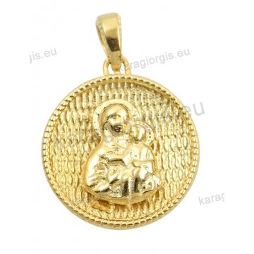 Κωνσταντινάτο - μενταγίον χρυσό Κ14 σε στρογγυλό με ανάγλυφη Παναγίτσα.