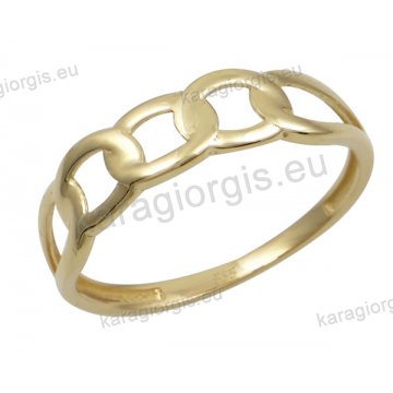 Δαχτυλίδι γυναικείο χρυσό Κ14 σε στυλ καδένας.