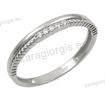 Δαχτυλίδι γυναικείο λευκόχρυσο Κ14 δίσειρο με άσπρες πέτρες ζιργκόν.