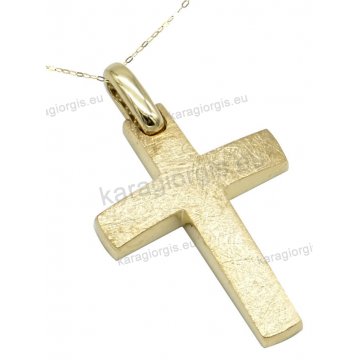 Σταυρός βάπτισης για αγόρι χρυσός Κ14 σε ματ-σαγρέ φινίρισμα.