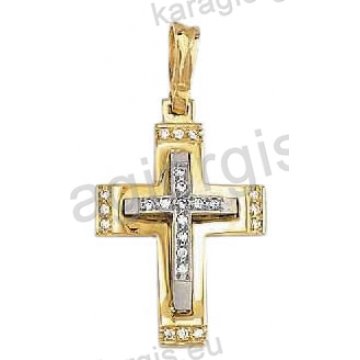 Βαπτιστικός σταυρός για κορίτσι χρυσός Με δώρο την αλυσίδα με άσπρες πέτρες ζιργκόν και λευκόχρυσο σε ματ φινίρισμα
