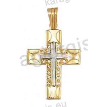 Βαπτιστικός σταυρός για κορίτσι χρυσός με άσπρες πέτρες ζιργκόν Με δώρο την αλυσίδα και λευκόχρυσο σε ματ φινίρισμα