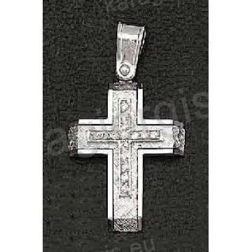 Βαπτιστικός σταυρός λευκόχρυσος για κορίτσι με άσπρες πέτρες ζιργκόν με σαγρέ και λουστρέ φινίρισμα