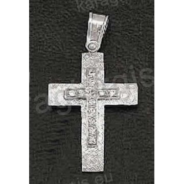 Βαπτιστικός σταυρός λευκόχρυσος για κορίτσι με άσπρες πέτρες ζιργκόν με σαγρέ και λουστρέ φινίρισμα