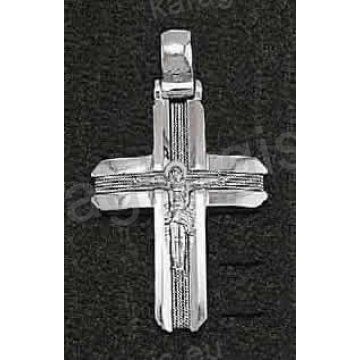 Βαπτιστικός σταυρός λευκόχρυσος για αγόρι με εσταυρωμένο με λευκόχρυσο σύρμα δεμένο στο χέρι και λουστρέ φινίρισμα