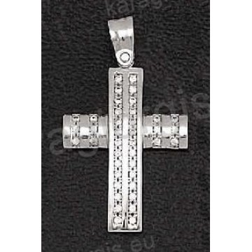 Βαπτιστικός σταυρός λευκόχρυσος για κορίτσι με άσπρες πέτρες ζιργκόν με λουστρέ φινίρισμα